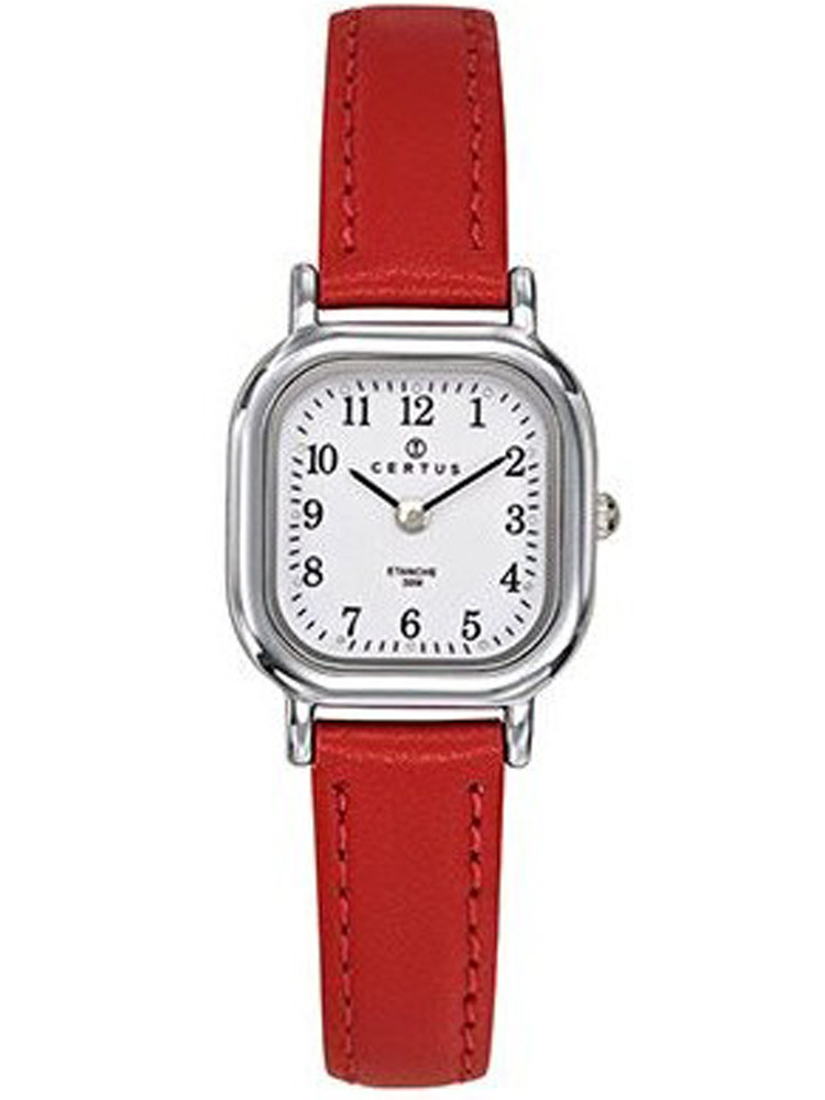 Montre femme Certus 644411 au cadran carré avec un fin bracelet en cuir rouge