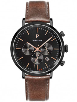 Montre homme Chronographe. Made in France. Bracelet cuir marron. Pierre Lannier 222G434