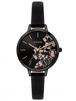 Découvrez cette jolie montre femme Oui and Me ME010257, en cuir noir et cadran fleuri, sur 1001-montres.fr