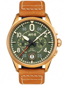 Montre AVI-8 AV-4089-02 tendance, de style militaire. Bracelet en vrai cuir. Couleurs originales : bronze et kaki.