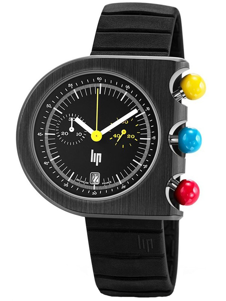Montre Chronographe pour homme Mach 2000 LIP 670080 design original noir et boutons multicolores