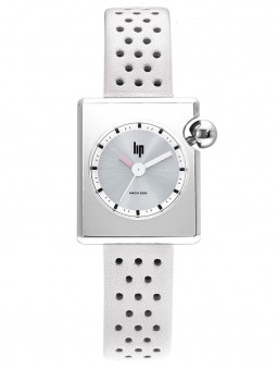 Montre pour femme bracelet cuir blanc Lip Mach 2000 Mini Square 671185