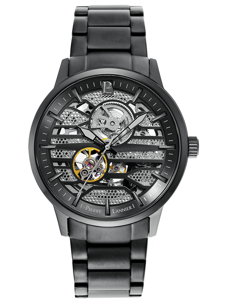 Montre homme automatique en acier coloris gun metal marque Pierre Lannier 333C439