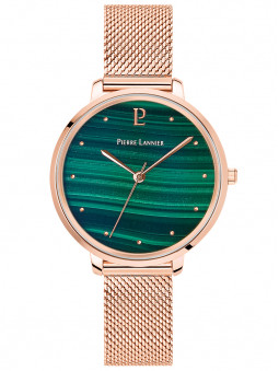 Montre femme originale en acier maille milanaise Pierre Lannier 028K978 cadran vert Malachite