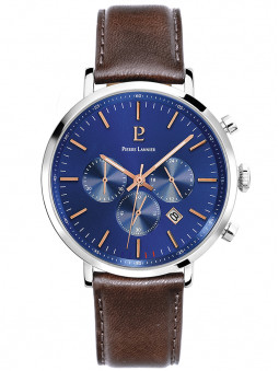 Chronographe pour Homme de la marque Pierre Lannier avec son cadran bleu métallique et ses trois compteurs