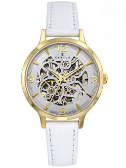 Jolie montre blanche en cuir pour femme avec un mouvement Automatique de la marque Certus référence 646590