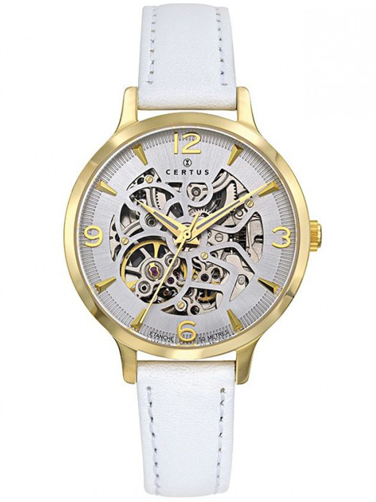 Montre blanche femme Automatique Bracelet Cuir marque Certus 646590