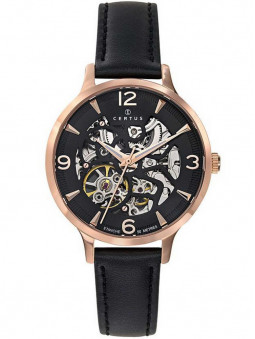 Belle montre rock and roll noire mecanisme apparent cuir Certus 646592