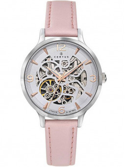 Jolie montre automatique au style chic pour femme avec son bracelet en cuir rose pastel de qualité Certus 644545