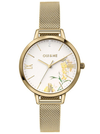 Montre originale et florale pour femme marque Oui and Me collection Fleurette en acier doré jaune ME030105