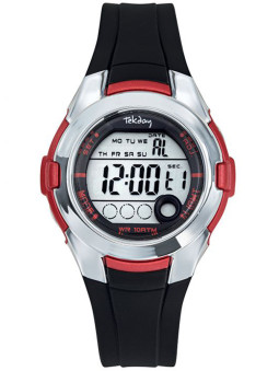 Montre multifonctions, mixte pour fille ou garçon, Junior, Ado, allure sportive, noire rouge argentée, Tekday 654734