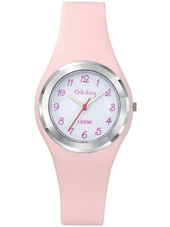 Montre analogique couleur rose pastel index rose fantaisie Tekday 654743 pour Fille