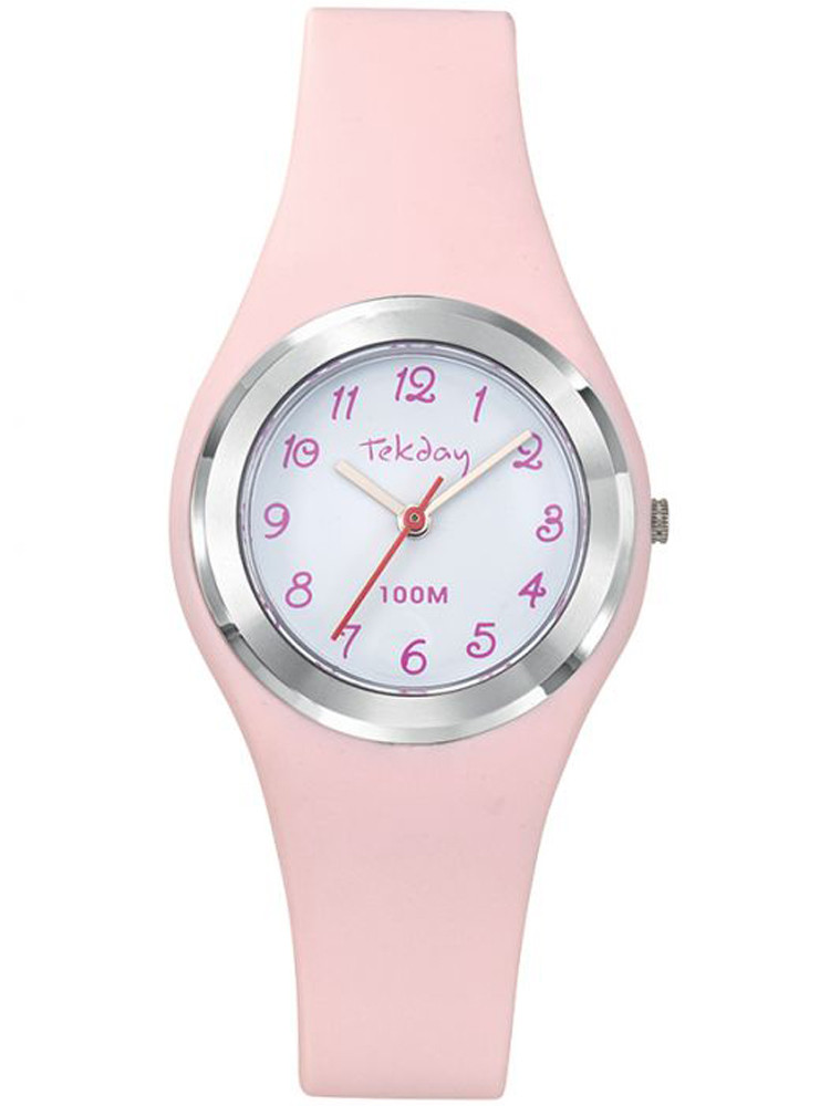 Montre analogique couleur rose pastel index rose fantaisie Tekday 654743 pour Fille