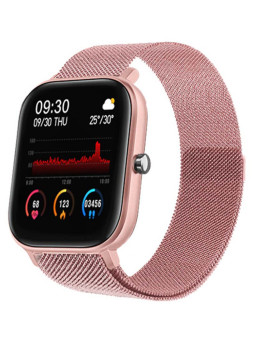 Ultra tendance. Montre intelligente Smartwatch connectée femme Smarty SW007G rose et boîtier rectangle noir
