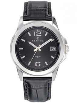 Marque de montre homme Certus 611188 style classe avec son bracelet en cuir noir Premium et cadran noir