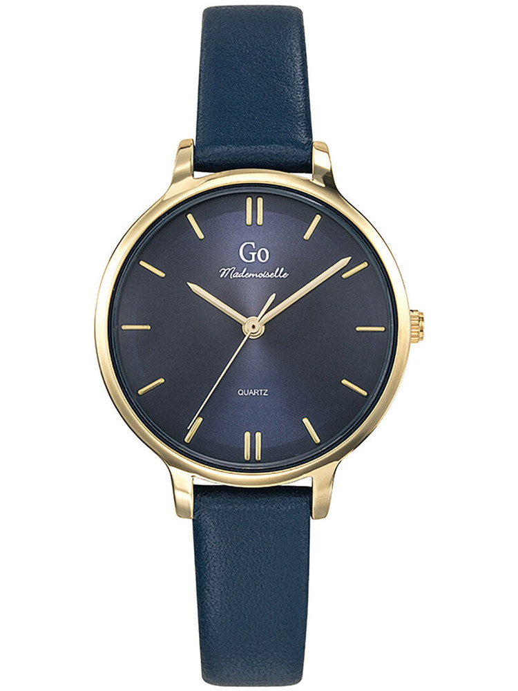Montre chic pour femme de la marque Go Mademoiselle 699951 avec son Bracelet en cuir bleu foncé et boîtier Or