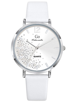 Irrésistible montre Festive pour femme avec son bracelet en cuir blanc et son boîtier argenté brillant. Style raffiné !