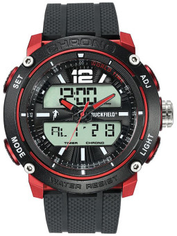 Montre sport pour homme noire rouge avec un double affichage digital et analogique marque Ruckfield 685088