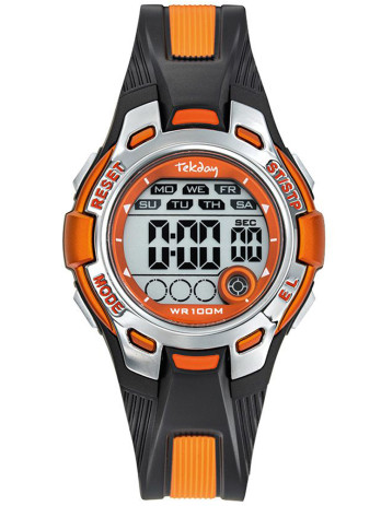 Montre pleine d'énergie bicolore noire-orange digitale sport pour enfant marque Tekday Junior 654752