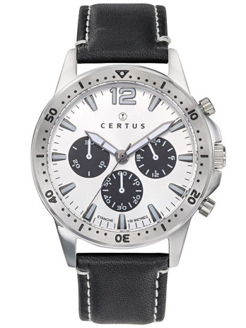 Beau garde-temps pour homme chronographe de Qualité avec son bracelet en cuir noir Certus 611178