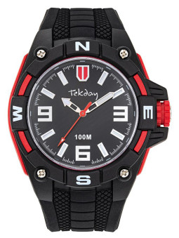 Montre homme Tekday large cadran noire et rouge