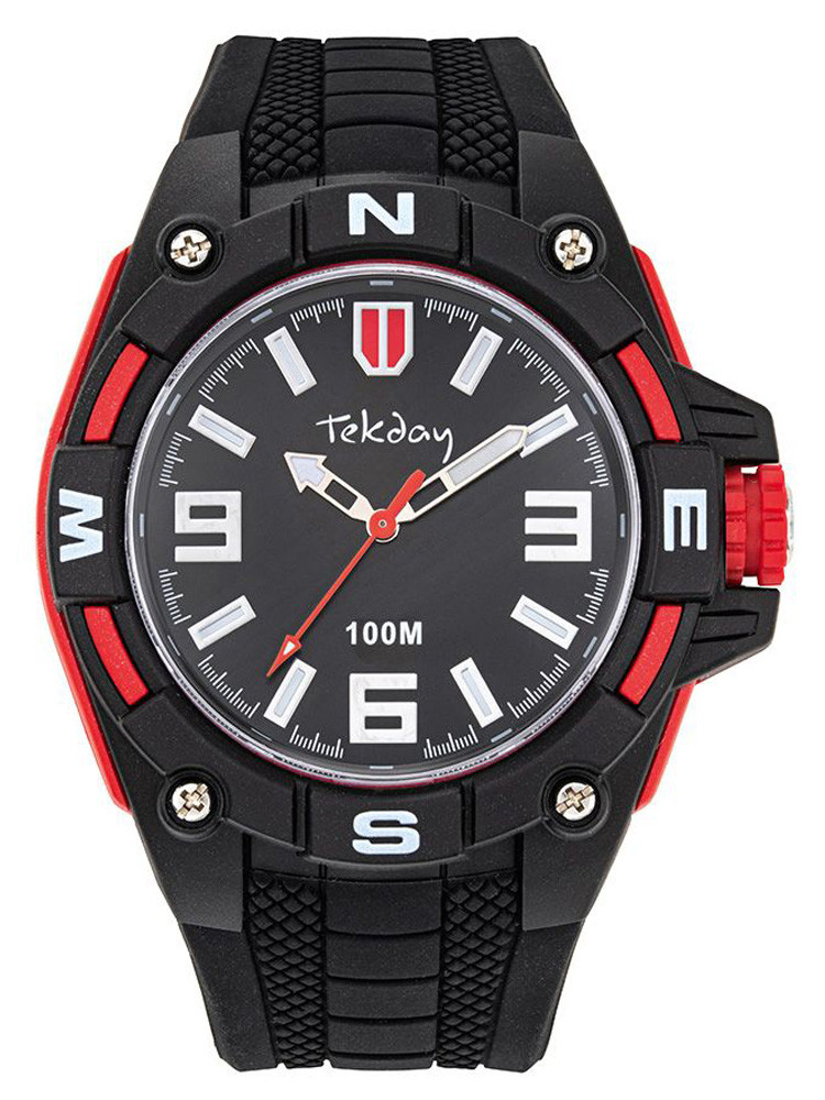 Montre homme Tekday large cadran noire et rouge