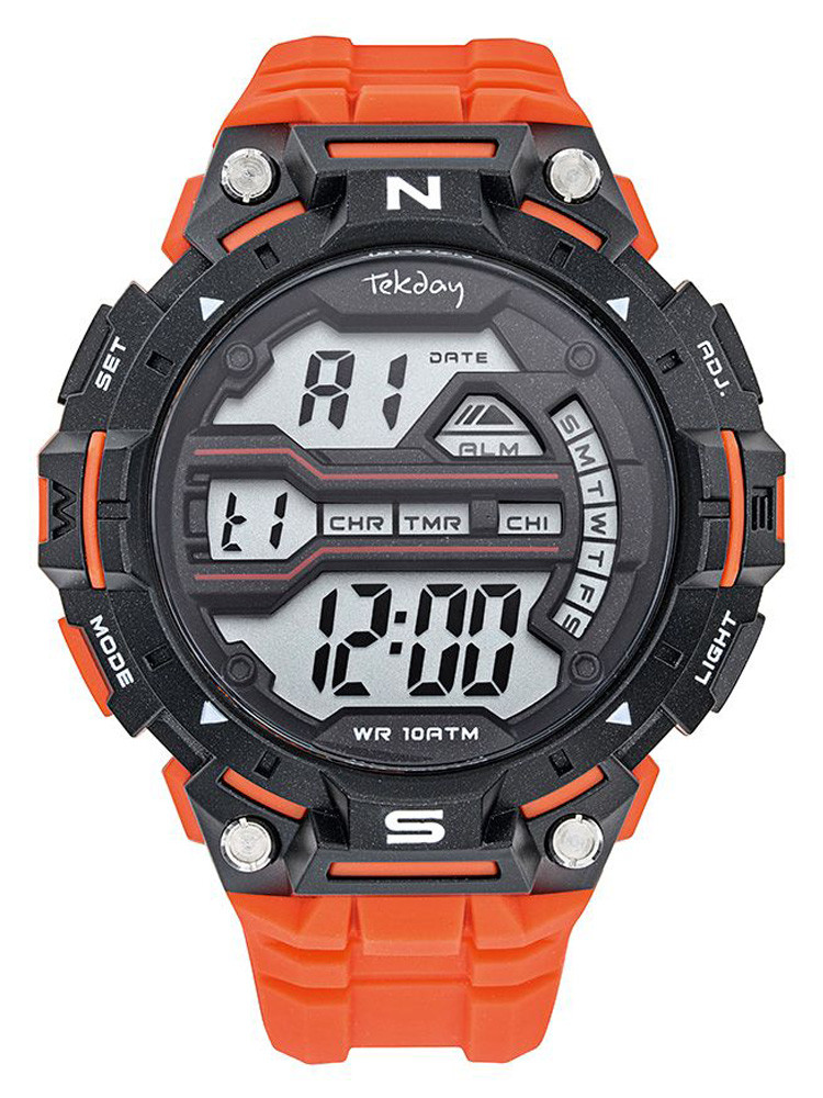 Montre homme sport digitale pas chère Tekday 656208 orange noire