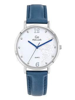 Montre femme Go cuir bleu cadran fleuri