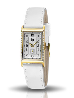 Montre Lip Churchill T18 bicolore cuir blanc et diamants