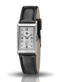 Montre Lip Churchill T18 cuir noir et diamants