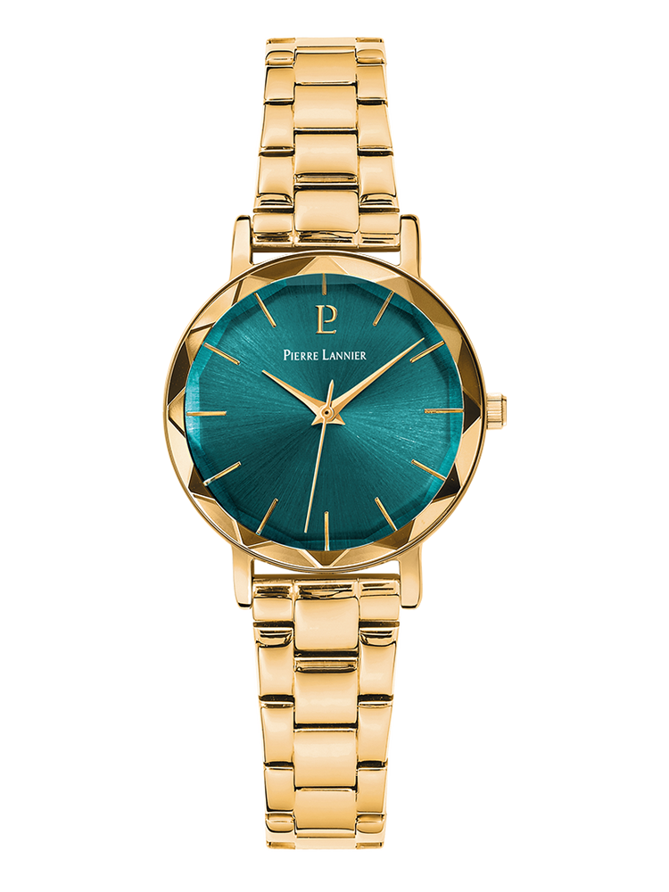 Montre femme acier doré marque Pierre Lannier cadran vert