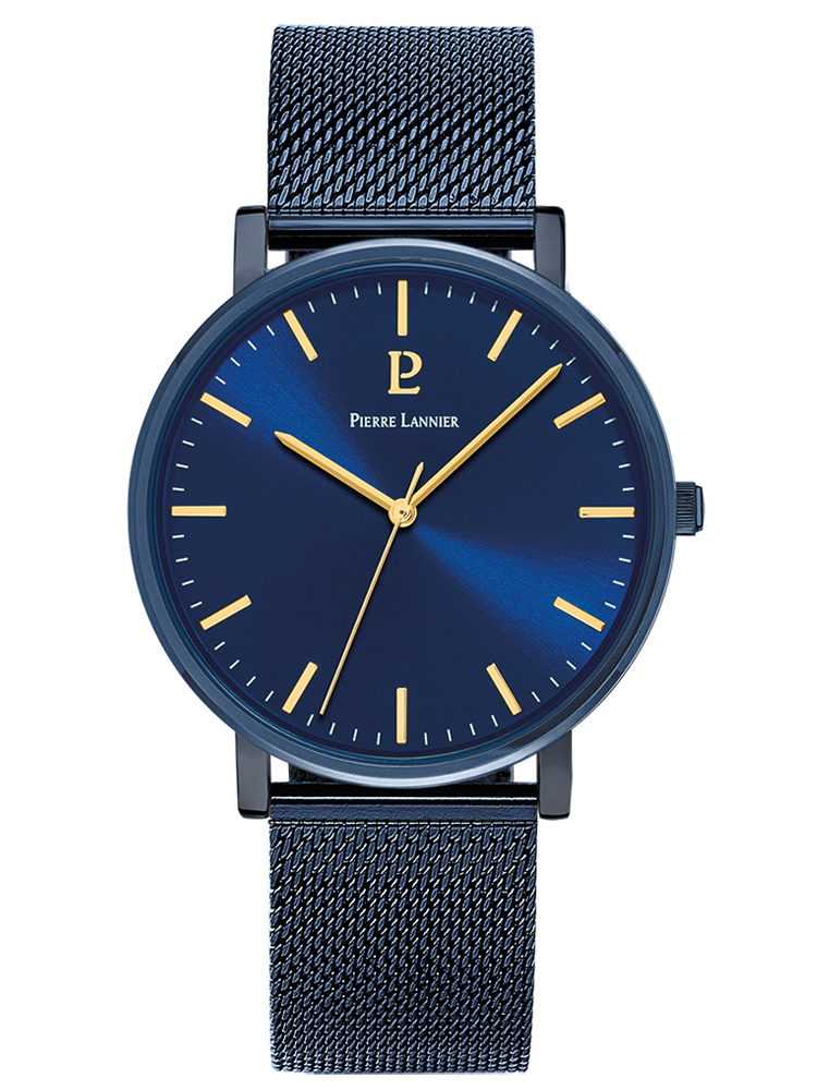 Montre homme Pierre Lannier bracelet milanais bleu index doré