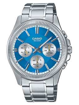 Montre calendrier jour et date 24H Casio bleu clair
