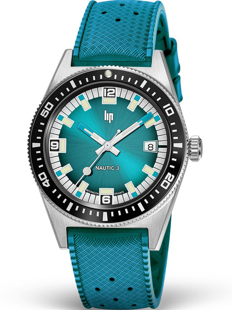 Montre automatique LIP Nautic 3 Océan - Montre de plongée étanche avec lunette tournante