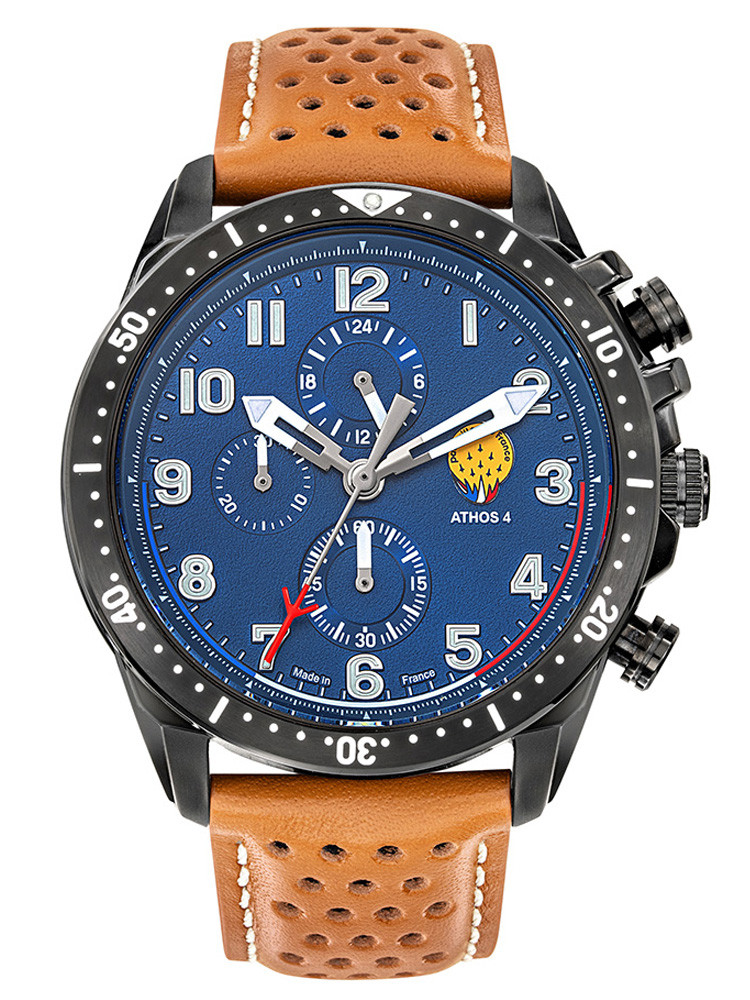 Montre chrono Patrouille de France cuir marron