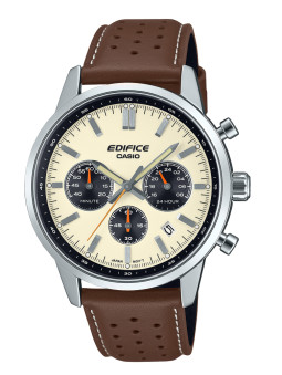 Chronographe Homme Casio Edifice cuir marron - Style vintage et sportif avec cadran crème