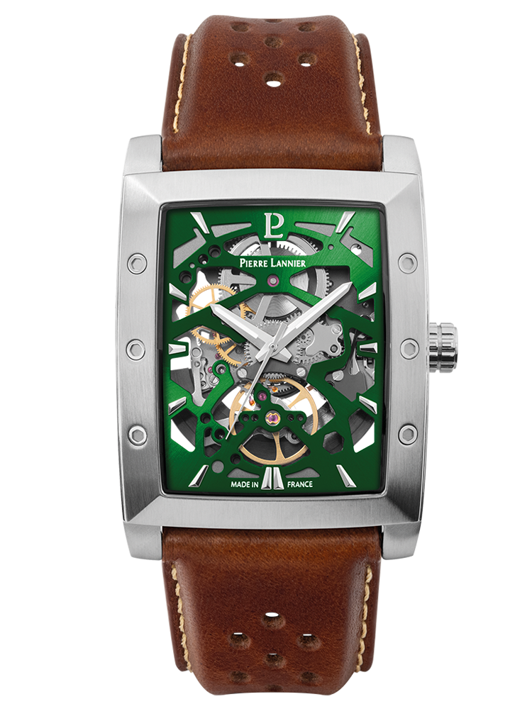 Montre homme Pierre lannier Hector 342A174 - Cadran squelette vert, originale.