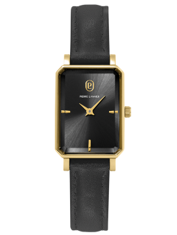 Montre dorée femme Pierre Lannier rectangulaire 006L533 - Style vintage cadran et bracelet noir - vue de face