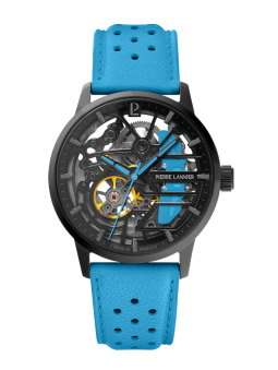 Montre automatique Pierre Lannier Paddock bleue clair 145G866 - Style sport automobile - vue de face