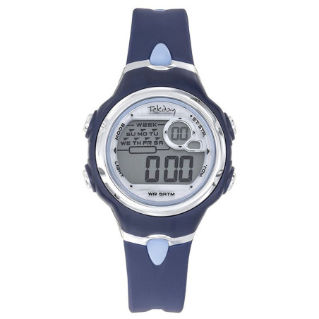 Montre Design Sport Bleu - Cadran Noir, Boîtier Acier Inoxydable Rose, Bracelet Caoutchouc, Pour Homme