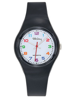 Montre noire Tekday cadran chiffres colorés 654841