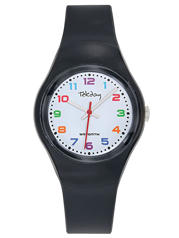Montre noire Tekday cadran chiffres colorés 654841