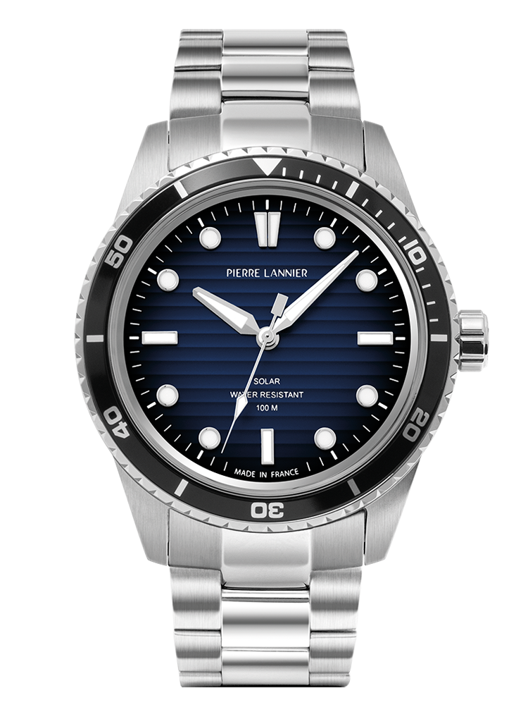 Montre solaire homme Pierre Lannier cadran bleu 244H161 - Style Nautique