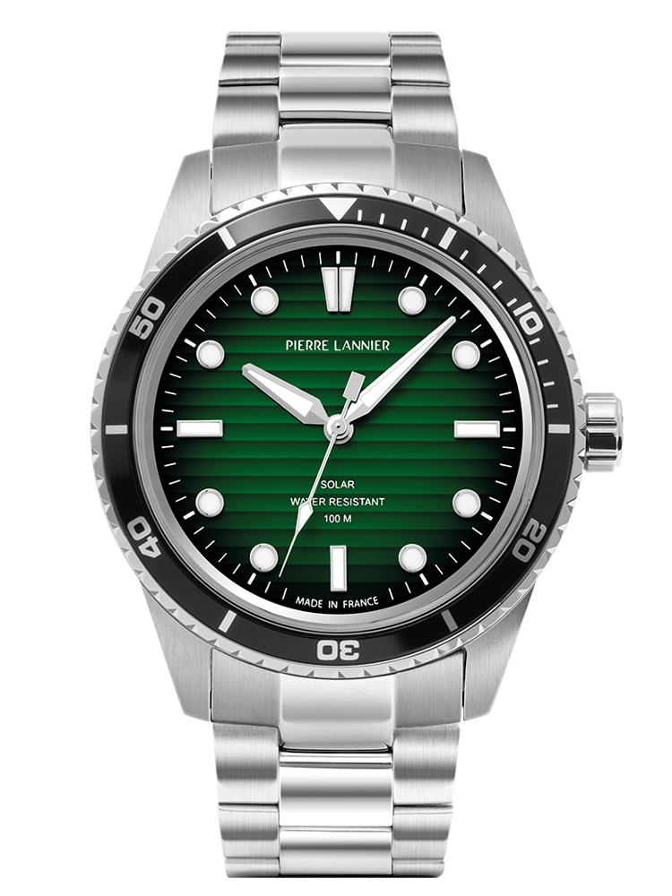 Montre homme solaire cadran vert Pierre Lannier 244H171 - Style plongée