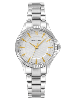 Montre élégante femme Pierre Lannier cadran couleur argent index dorés 017G621 - Style raffinée