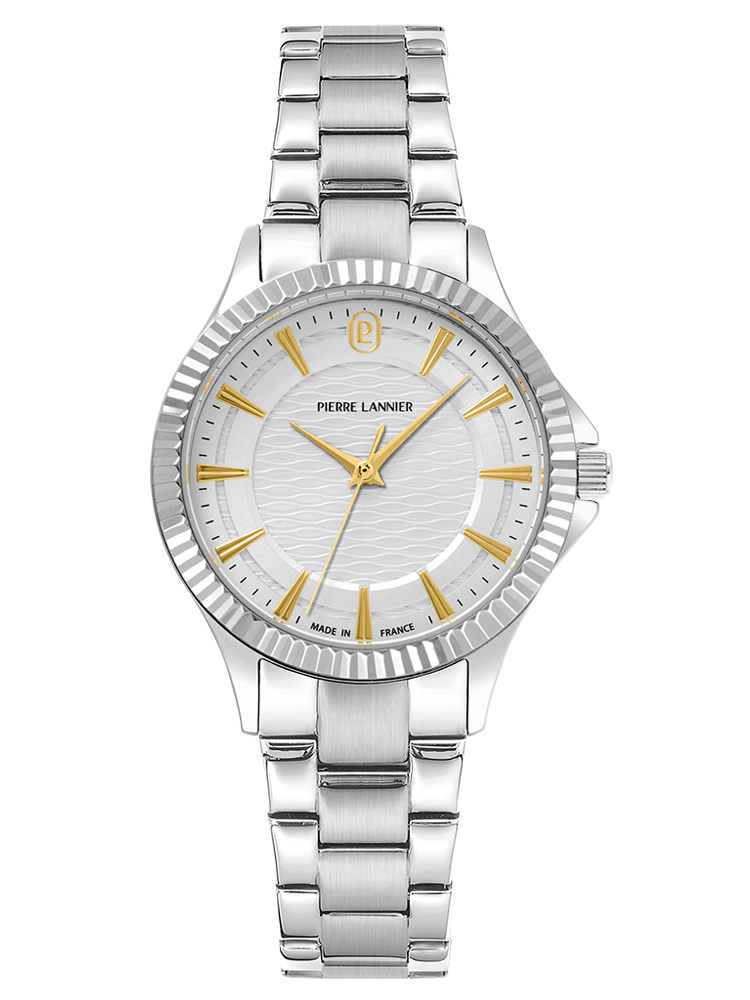 Montre élégante femme Pierre Lannier cadran couleur argent index dorés 017G621 - Style raffinée