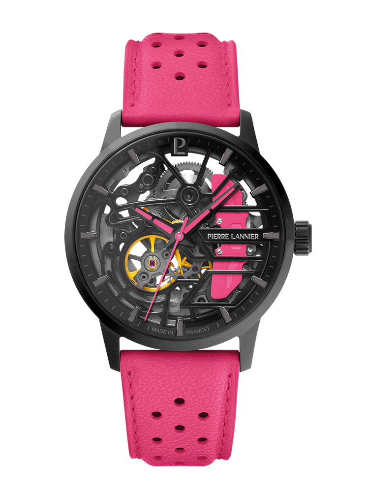 Montre automatique Pierre Lannier Paddock rose 145G895 - Style automobile