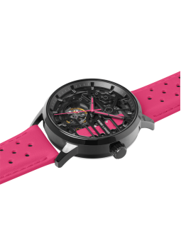 Montre automatique Pierre Lannier Paddock rose 145G895 - Style automobile. Vue de côté