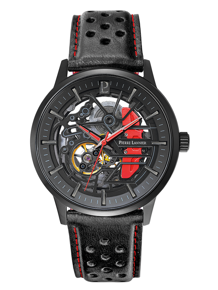 Montre automatique Pierre Lannier Paddock rouge 338A433 - style sport auto - vue de face