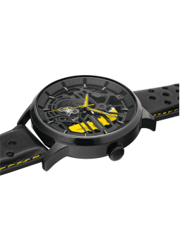 Montre automatique Pierre Lannier Paddock jaune 338A443 - style sport auto - vue de côté